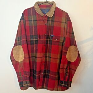 Vintage Ivy Crew Shirt Jacket Mens XL Brown Plaid Lined Wool Blend Elbow Patches